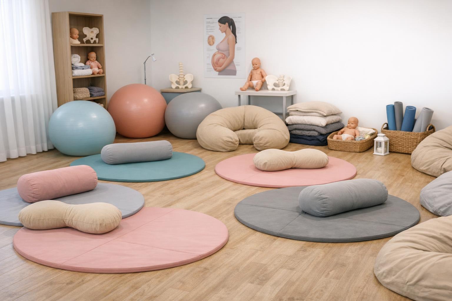 Sala do ćwiczeń dla przyszłych rodziców w szkole rodzenia